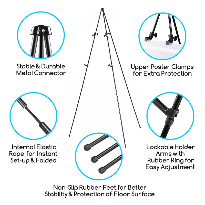 MEEDEN 2 Pcs Easel Stand for Painting and Display: 63" Art Metal Easel Sign Stand with Bag - Portable Foldable Instant Tripod Display Easel Stand for Wedding, Painting Canvas, Presentations, Posters - Image 3